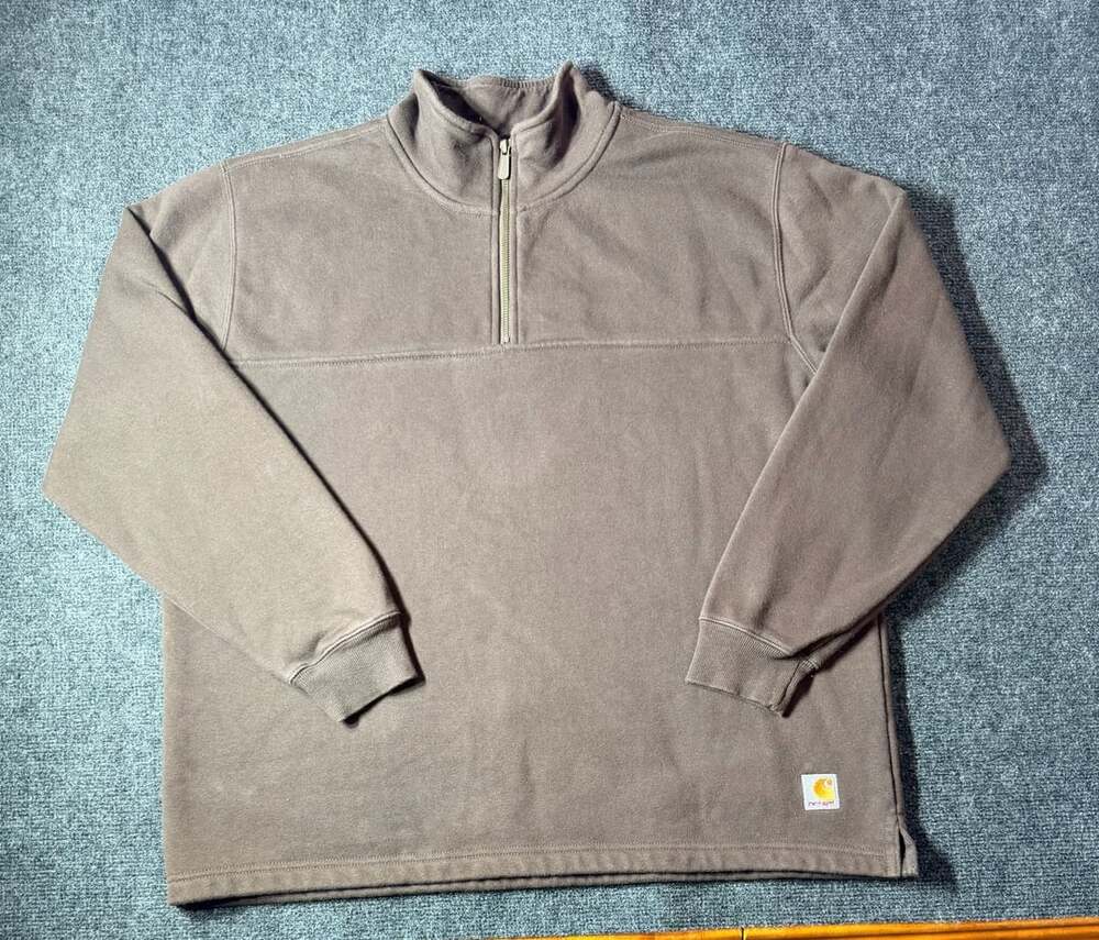 Carhartt Brown Quarter Zip Sweatshirt Mock Neck Men's Size L